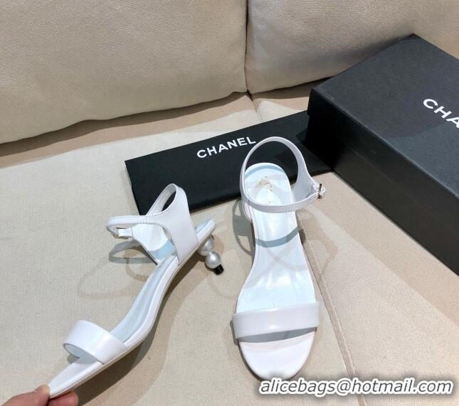 Low Price Chanel Calfskin Pearl Heel Sandals 050617 White 2021