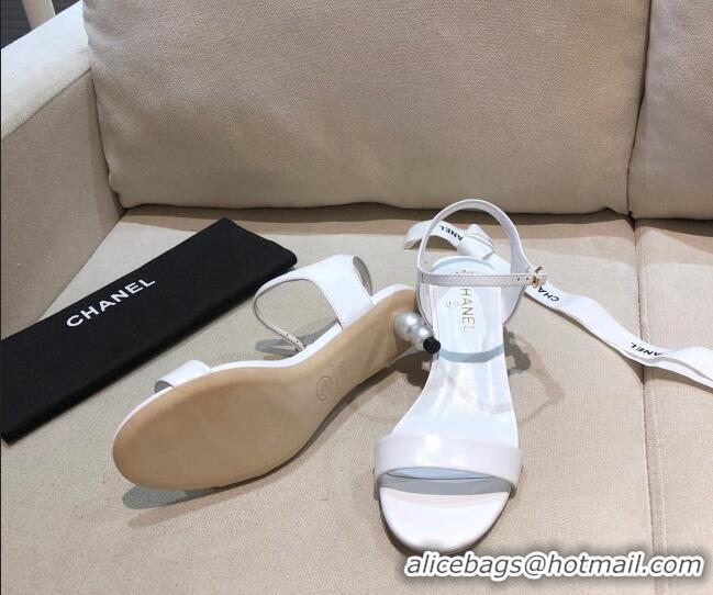 Low Price Chanel Calfskin Pearl Heel Sandals 050617 White 2021