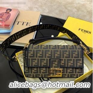 Top Quality Fendi FF Fabric Medium Baguette Bag F1292 Brown/Black 2021