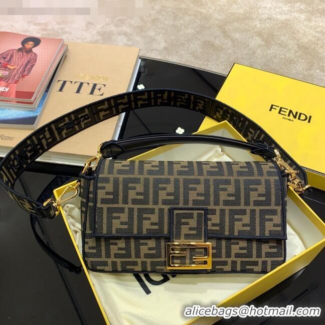 Top Quality Fendi FF Fabric Medium Baguette Bag F1292 Brown/Black 2021