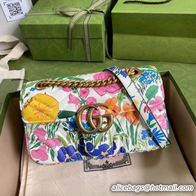 Pretty Style Gucci GG Marmont matelasse Mini Bag 446744 White Flowers