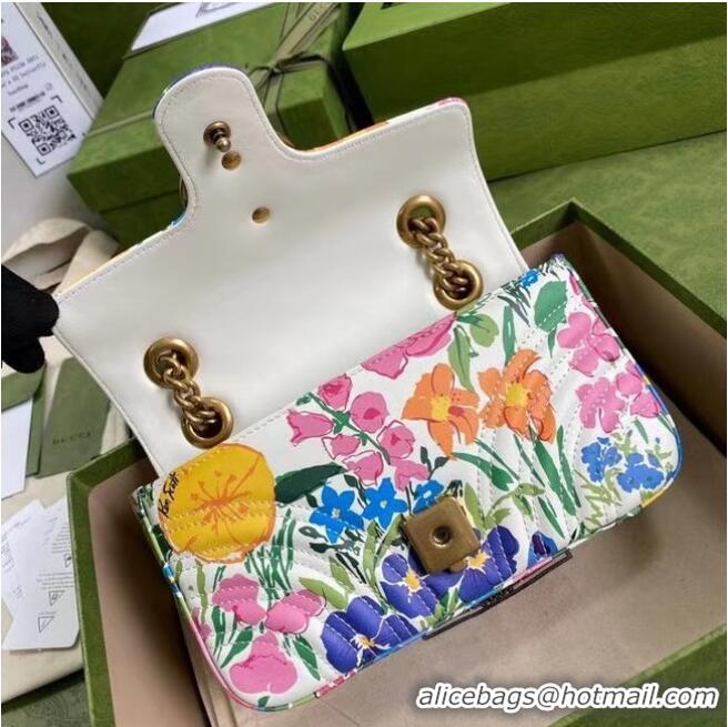 Pretty Style Gucci GG Marmont matelasse Mini Bag 446744 White Flowers