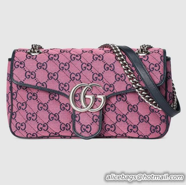 Famous Brand Gucci GG Marmont multicolor small shoulder bag 443497 Pink