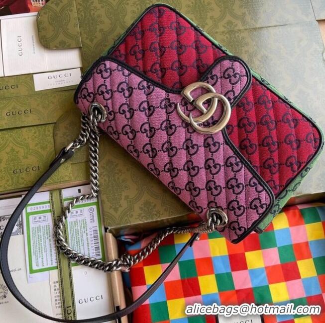 Pretty Style Gucci GG Marmont multicolor small shoulder bag 443497 Pink&green&yellow&red