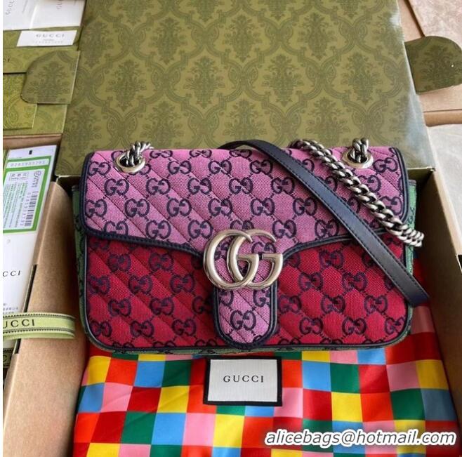 Pretty Style Gucci GG Marmont multicolor small shoulder bag 443497 Pink&green&yellow&red