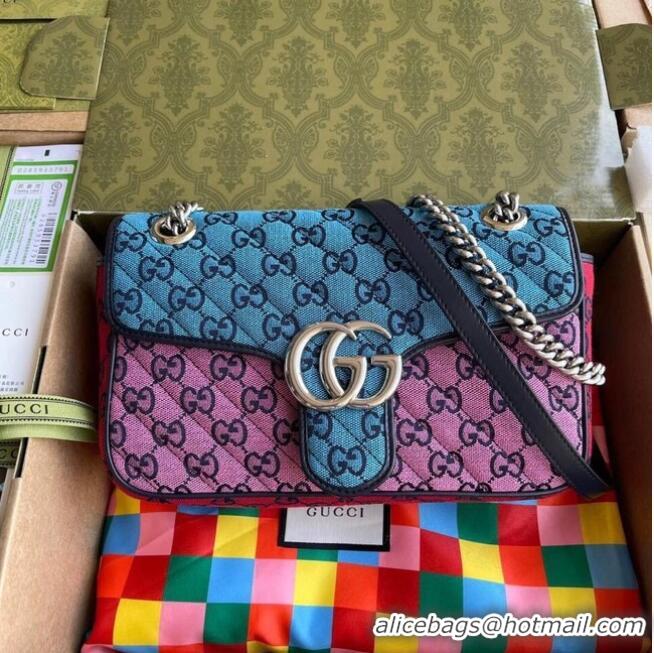 Lower Price Gucci GG Marmont multicolor small shoulder bag 443497 Pink&blue&green&red