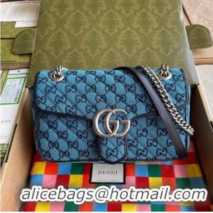 Hot Sell Gucci GG Marmont multicolor small shoulder bag 443497 blue