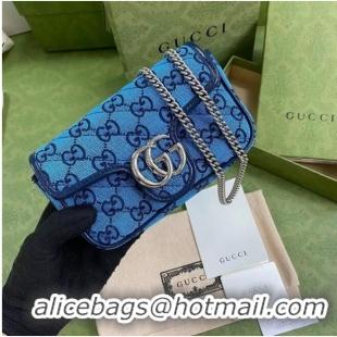 Promotional Gucci GG Marmont Multicolor super mini bag 476433 Light blue