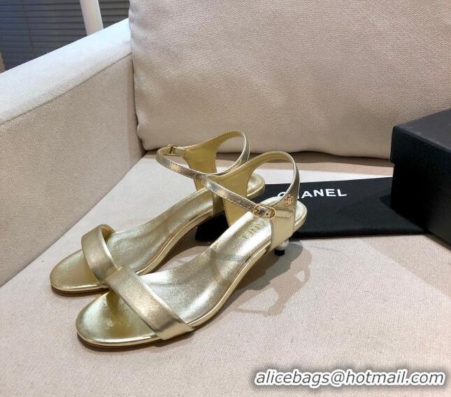 Top Quality Chanel Calfskin Pearl Heel Sandals 050620 Gold 2021