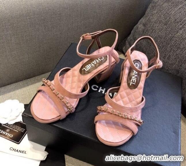 Best Price Chanel Suede Chain Sandals 5cm 050752 Pink 2021