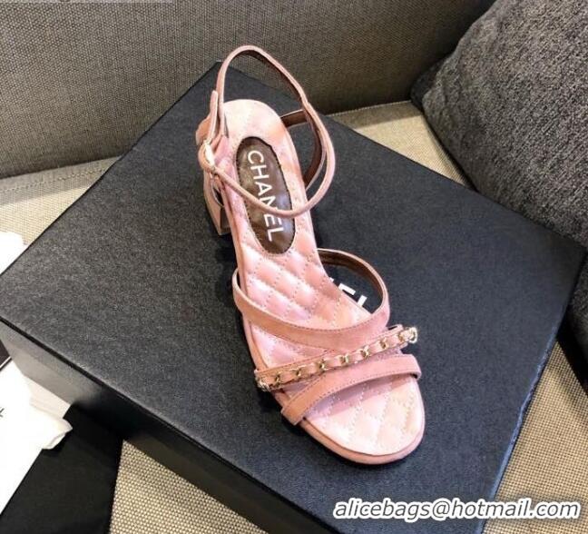 Best Price Chanel Suede Chain Sandals 5cm 050752 Pink 2021