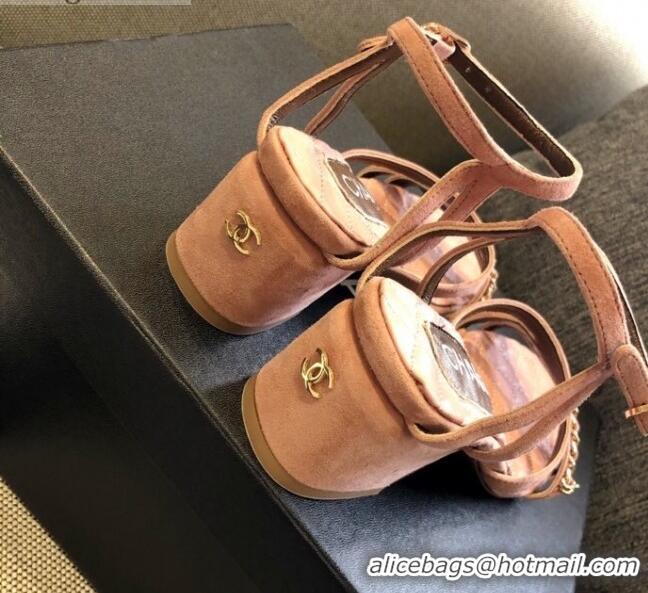 Best Price Chanel Suede Chain Sandals 5cm 050752 Pink 2021