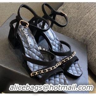 Perfect Chanel Suede Chain Sandals 5cm 050752 Black 2021