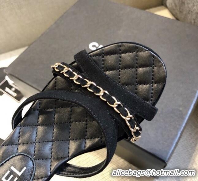 Perfect Chanel Suede Chain Sandals 5cm 050752 Black 2021