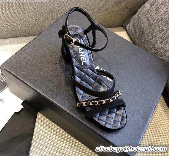 Perfect Chanel Suede Chain Sandals 5cm 050752 Black 2021