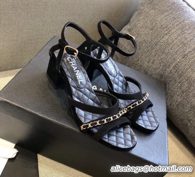 Perfect Chanel Suede Chain Sandals 5cm 050752 Black 2021