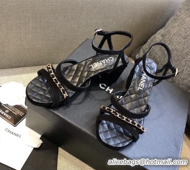 Perfect Chanel Suede Chain Sandals 5cm 050752 Black 2021