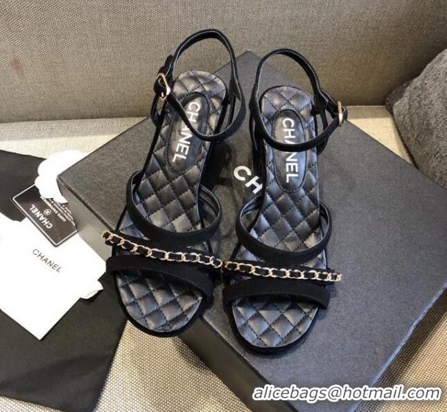 Perfect Chanel Suede Chain Sandals 5cm 050752 Black 2021