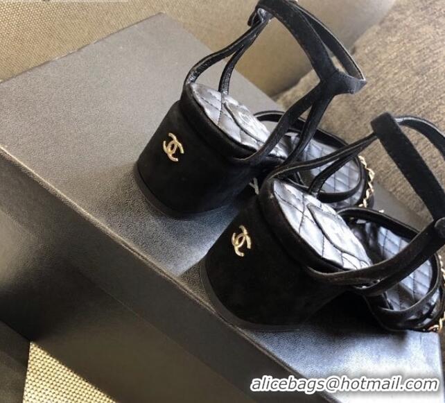 Perfect Chanel Suede Chain Sandals 5cm 050752 Black 2021