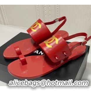 Most Popular Chanel Calfskin Thong Flat Sandals G36885 Red 2021