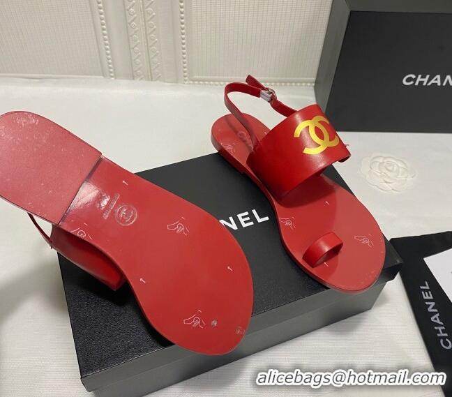 Most Popular Chanel Calfskin Thong Flat Sandals G36885 Red 2021