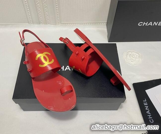 Most Popular Chanel Calfskin Thong Flat Sandals G36885 Red 2021