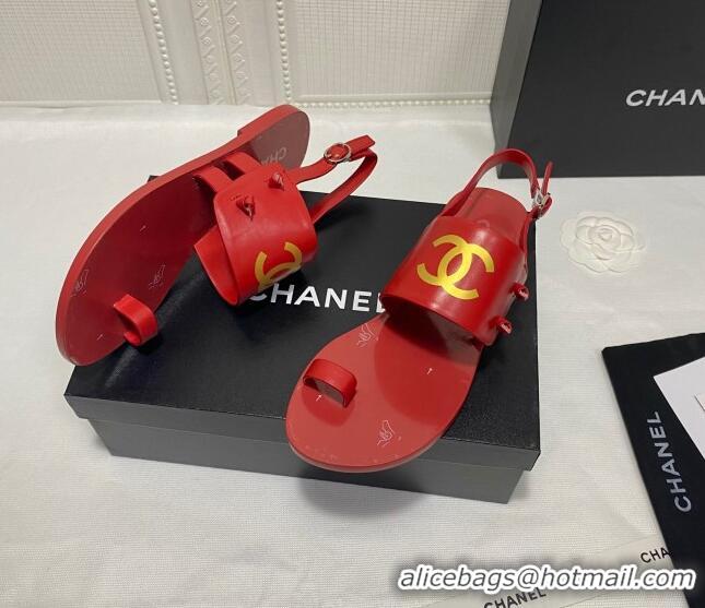 Most Popular Chanel Calfskin Thong Flat Sandals G36885 Red 2021