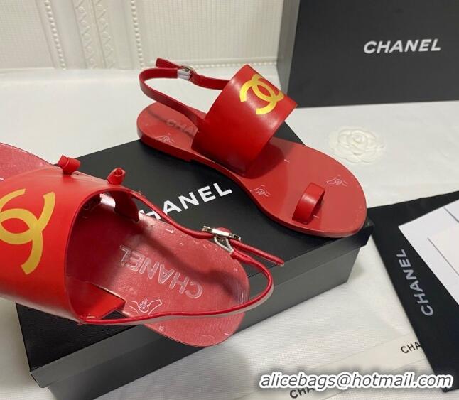 Most Popular Chanel Calfskin Thong Flat Sandals G36885 Red 2021