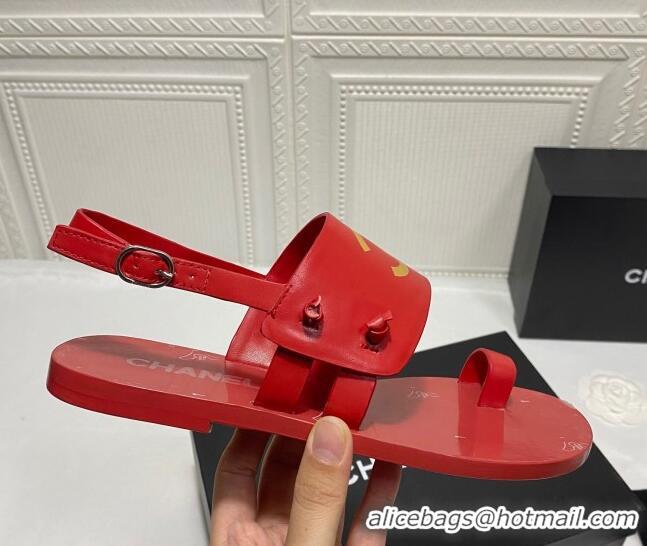 Most Popular Chanel Calfskin Thong Flat Sandals G36885 Red 2021