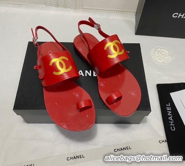 Most Popular Chanel Calfskin Thong Flat Sandals G36885 Red 2021