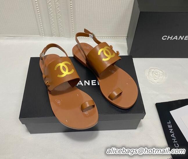 Best Quality Chanel Calfskin Thong Flat Sandals G36885 Brown 2021