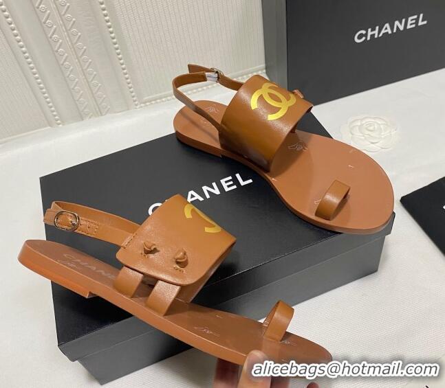 Best Quality Chanel Calfskin Thong Flat Sandals G36885 Brown 2021