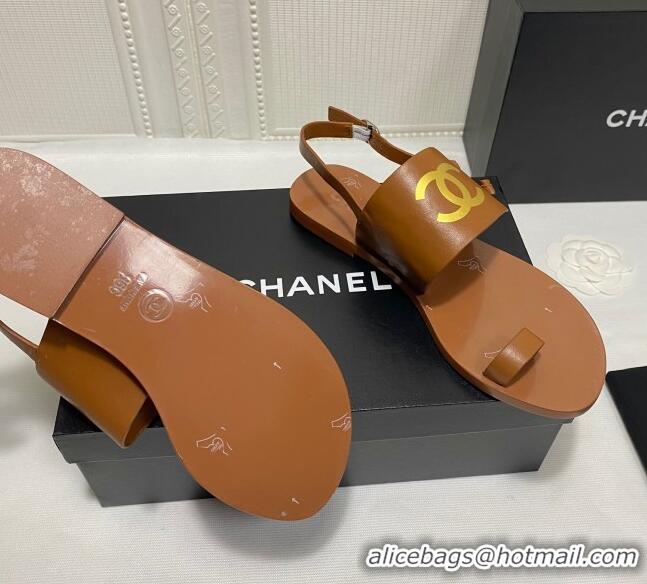 Best Quality Chanel Calfskin Thong Flat Sandals G36885 Brown 2021