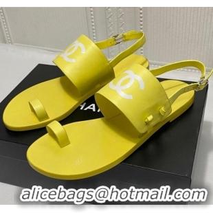 Classic Chanel Calfskin Thong Flat Sandals G36885 Yellow 2021