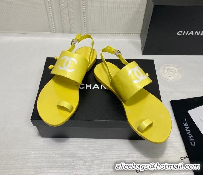 Classic Chanel Calfskin Thong Flat Sandals G36885 Yellow 2021