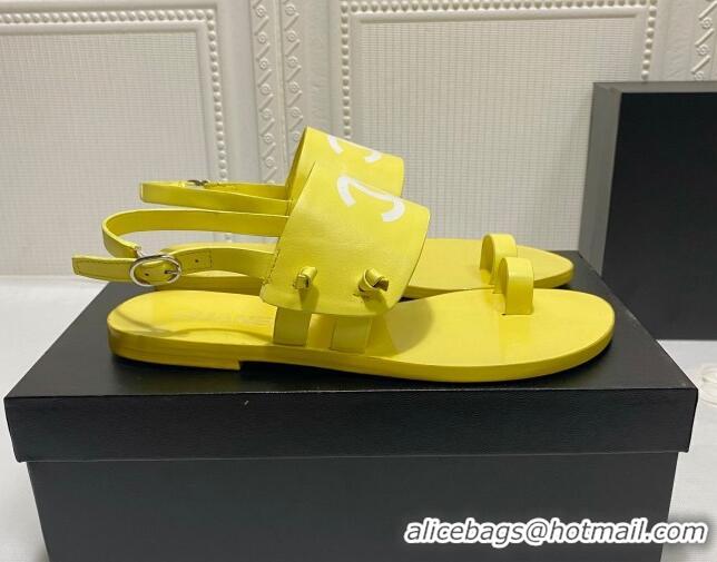 Classic Chanel Calfskin Thong Flat Sandals G36885 Yellow 2021