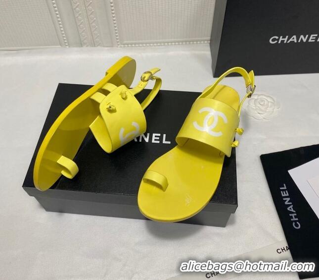 Classic Chanel Calfskin Thong Flat Sandals G36885 Yellow 2021