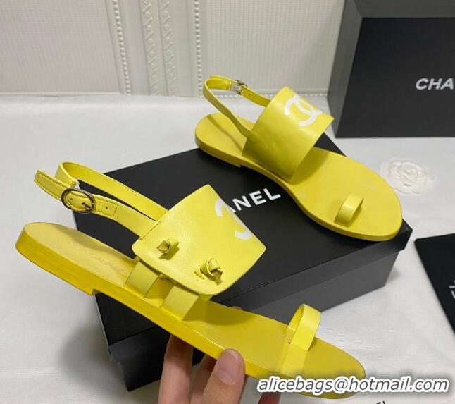 Classic Chanel Calfskin Thong Flat Sandals G36885 Yellow 2021