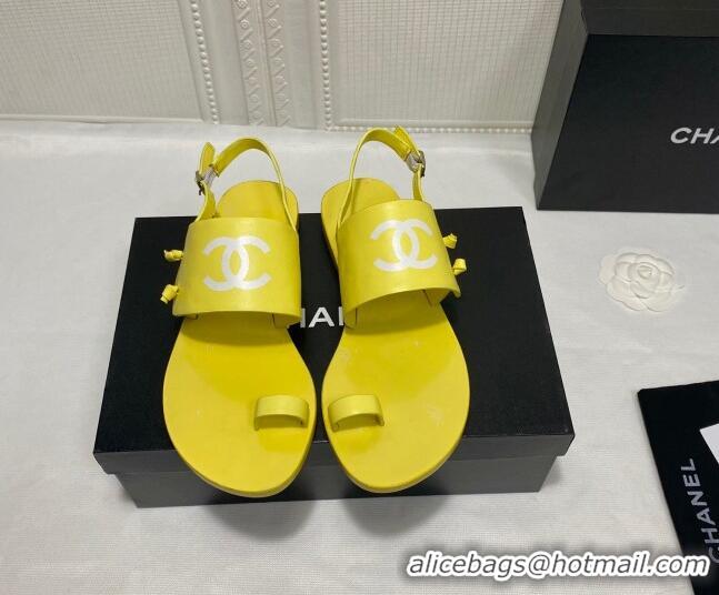 Classic Chanel Calfskin Thong Flat Sandals G36885 Yellow 2021