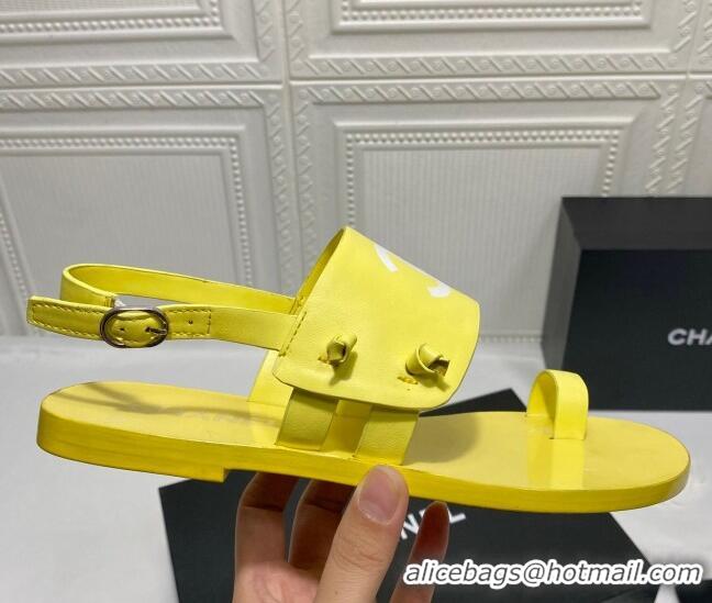 Classic Chanel Calfskin Thong Flat Sandals G36885 Yellow 2021