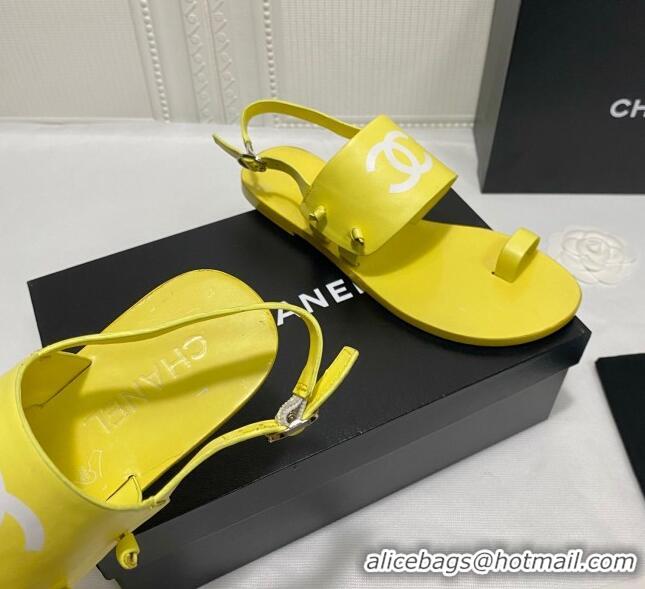 Classic Chanel Calfskin Thong Flat Sandals G36885 Yellow 2021