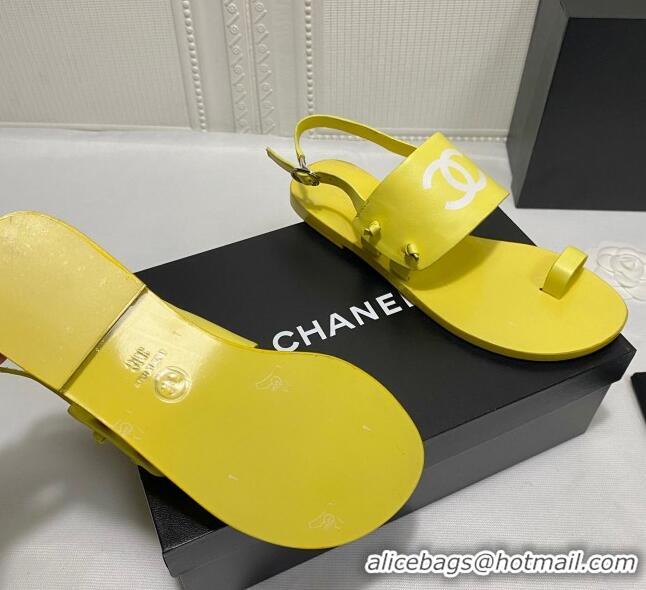 Classic Chanel Calfskin Thong Flat Sandals G36885 Yellow 2021