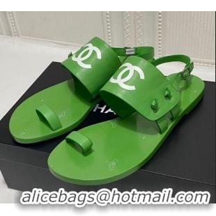 Sumptuous Chanel Calfskin Thong Flat Sandals G36885 Green 2021