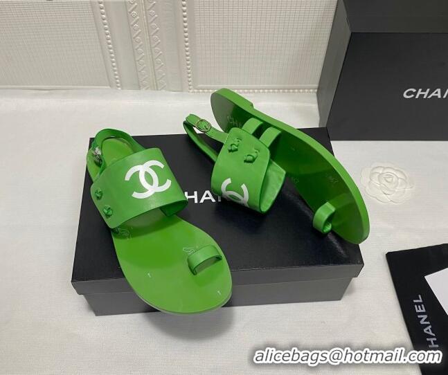 Sumptuous Chanel Calfskin Thong Flat Sandals G36885 Green 2021