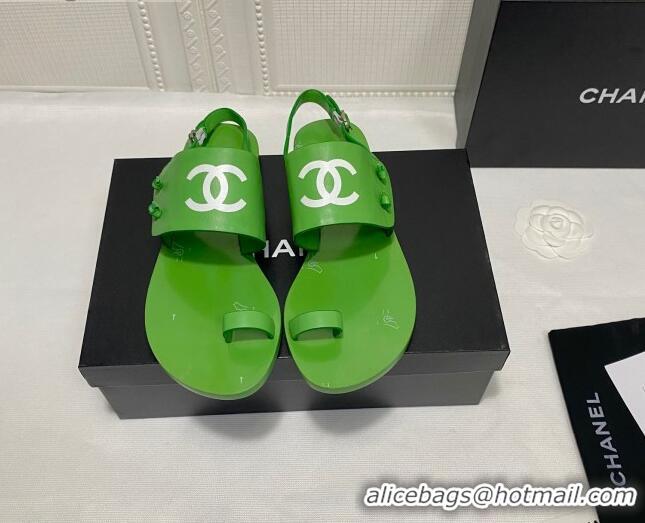 Sumptuous Chanel Calfskin Thong Flat Sandals G36885 Green 2021