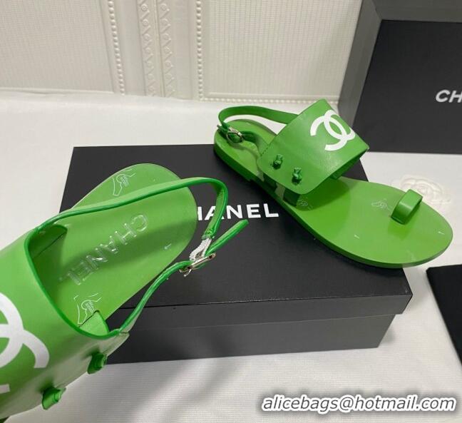 Sumptuous Chanel Calfskin Thong Flat Sandals G36885 Green 2021