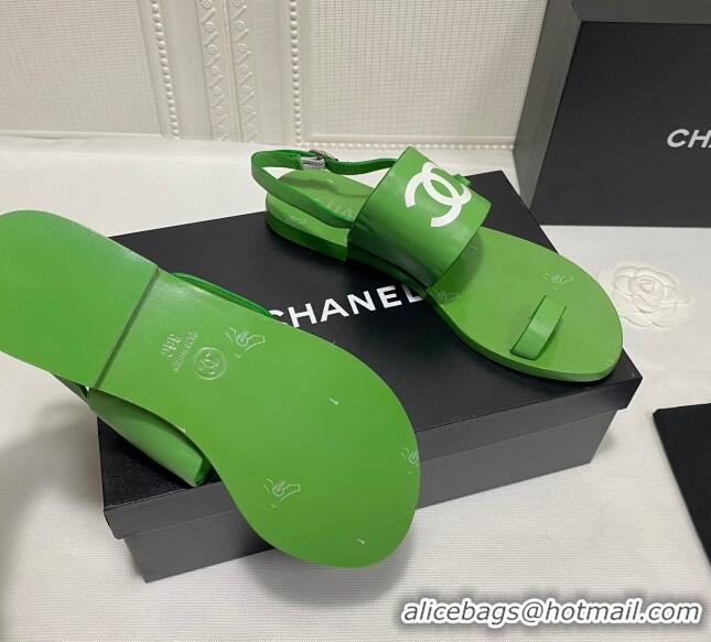 Sumptuous Chanel Calfskin Thong Flat Sandals G36885 Green 2021