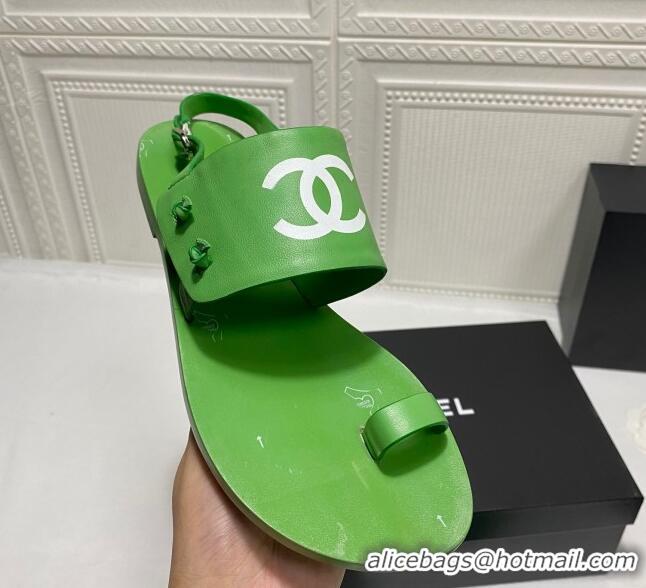 Sumptuous Chanel Calfskin Thong Flat Sandals G36885 Green 2021