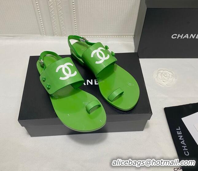 Sumptuous Chanel Calfskin Thong Flat Sandals G36885 Green 2021