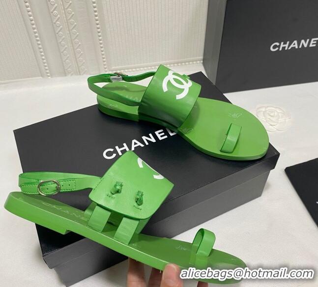 Sumptuous Chanel Calfskin Thong Flat Sandals G36885 Green 2021